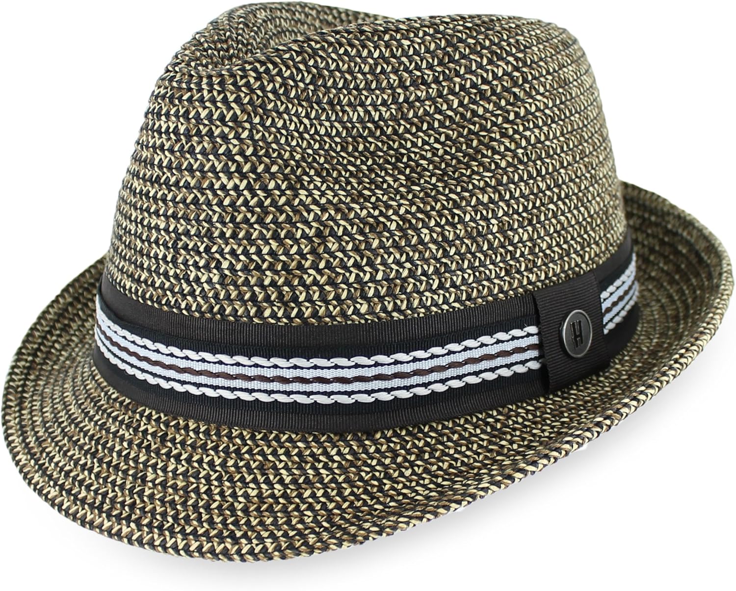 Men/Women Summer Straw Trilby Fedora Hat in Blue, Tan, Black (XXLarge, Black)