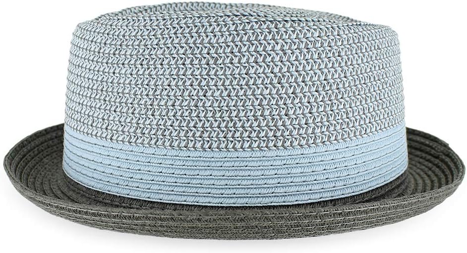 Belfry Men/Women Summer Straw Pork Pie Trilby Fedora Hat in Blue, Tan, Black (Medium, EliLtBlueMix)