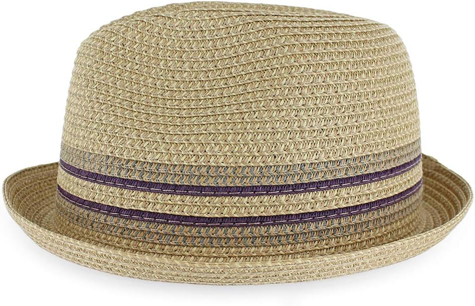 Belfry Men Women Summer Straw Trilby Fedora Hat in Blue Tan Black (XXLarge, Dax TanNat)