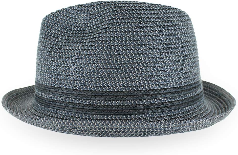 Belfry Men Women Summer Straw Trilby Fedora Hat in Blue Tan Black (Medium, DrewNavy/Grey)