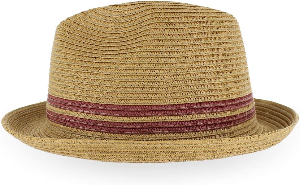 Belfry Men Women Summer Straw Trilby Fedora Hat in Blue Tan Black (XLarge, DrewTea/Bur)