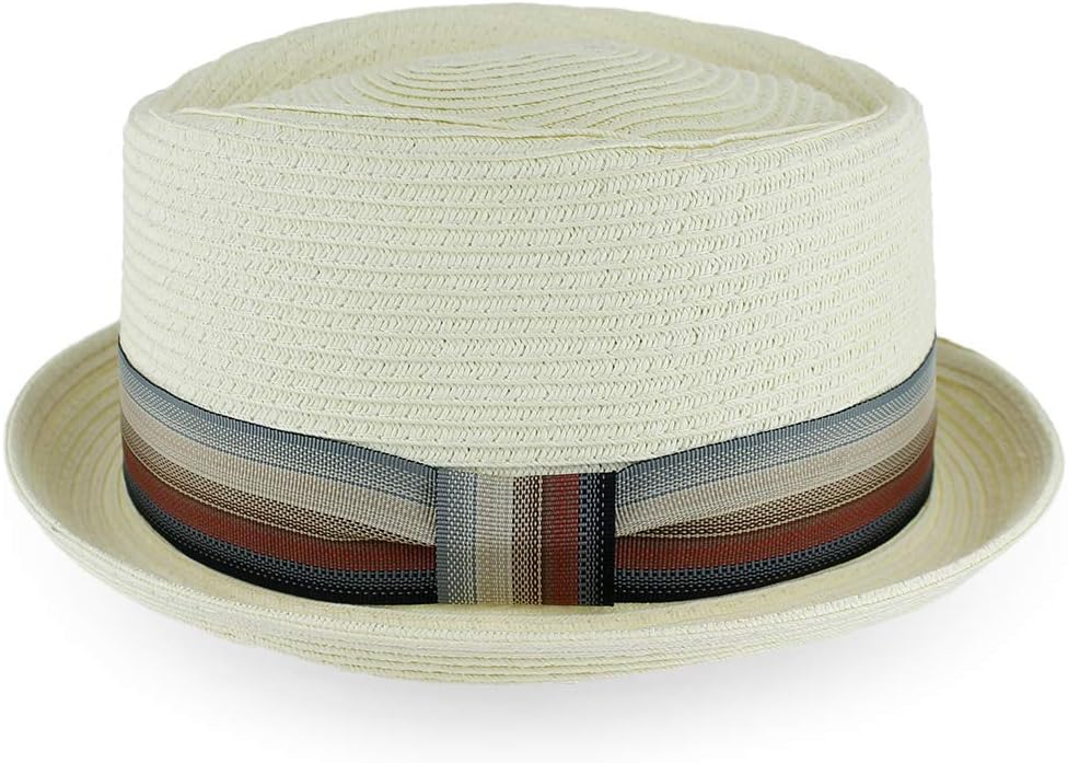 Belfry Men/Women Summer Straw Pork Pie Trilby Fedora Hat in Blue, Tan, Black (XLarge, MaxxIvory)