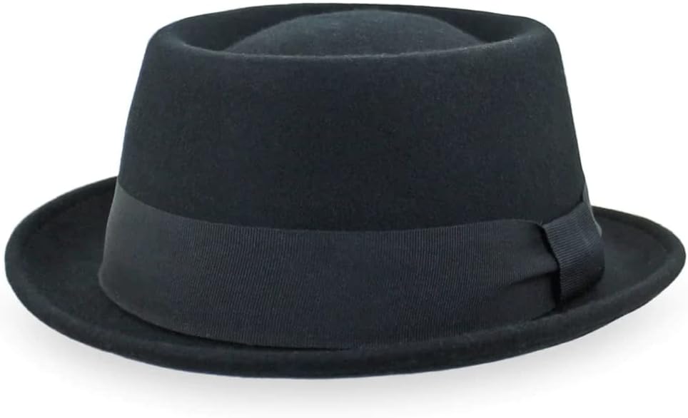 Belfry Crushable Porkpie Fedora Hat Men's Vintage Style 100% Pure Wool in Black Brown Grey Navy Pecan and Striped Band (XLarge, Red)