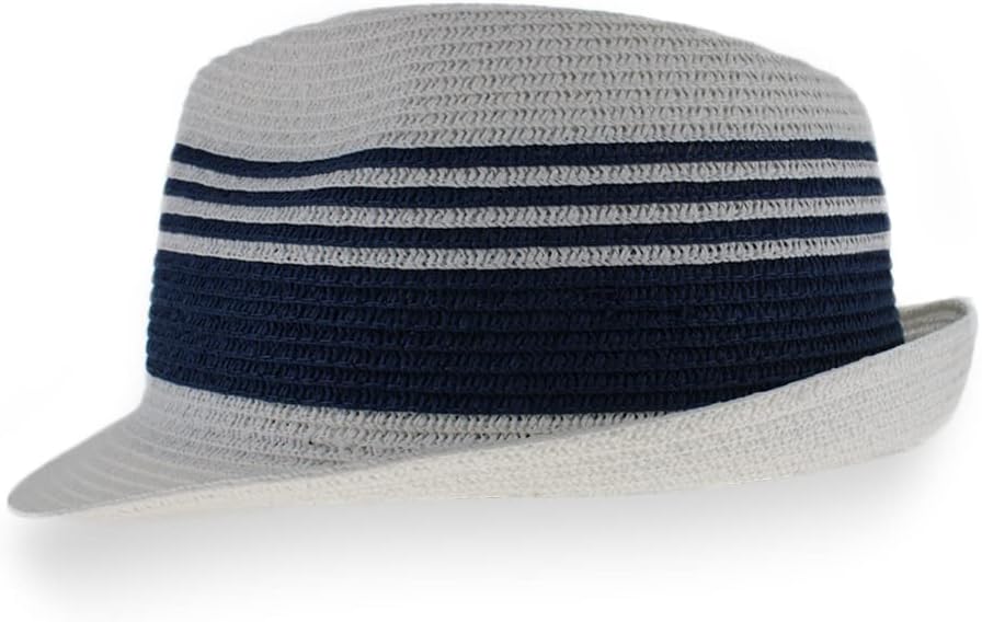 Belfry Men Women Summer Straw Trilby Fedora Hat in Blue Tan Black (WyattWhtBlk, Large)