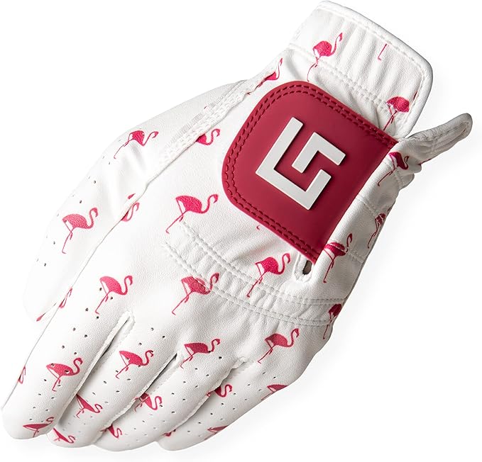 Uther Women’s Dura Golf Glove – Durable, Comfortable, Tailored Fit with Zip Pouch - Women's Right Hand, Small Size, Flamingo Print